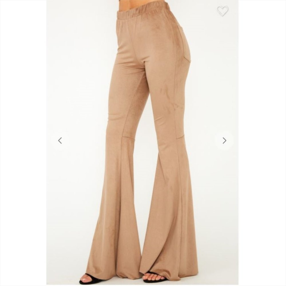 New! Tan Baby Suede Flared Leg Pants